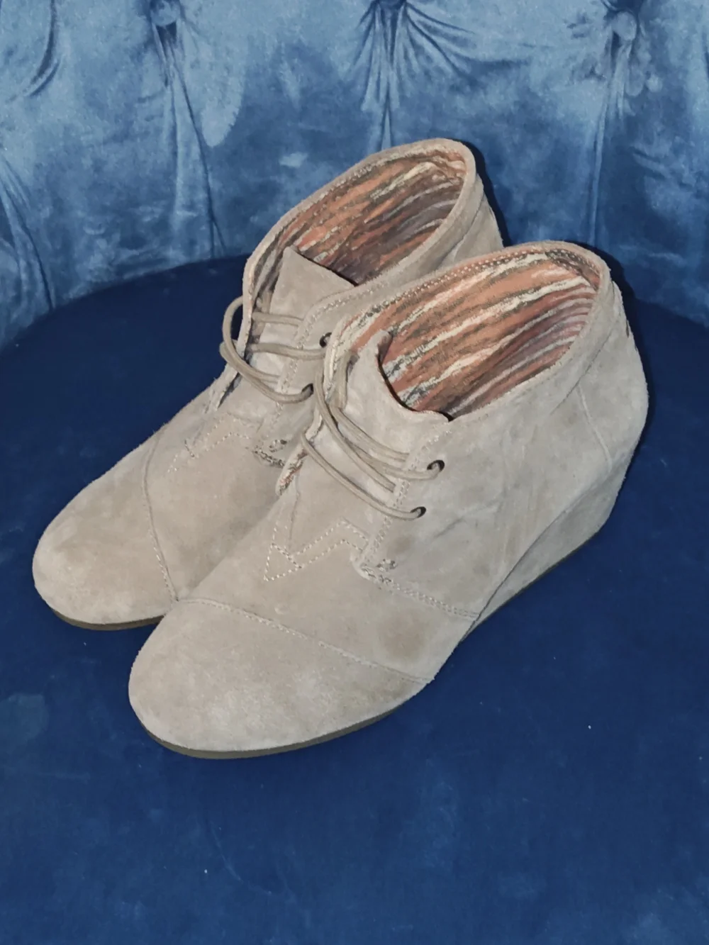 Toms Taupe Suede Lace-Up Wedge Ankle Boots